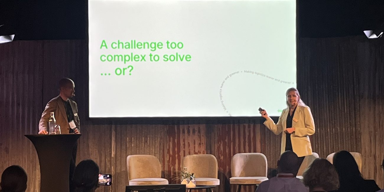 Jessica Öhrblad, Logivity CEO and Alexander Berg, Logivity Head of Sales & Business Development on stage at Logistik & Transport fair in Gothenburg, Sweden, November 2025