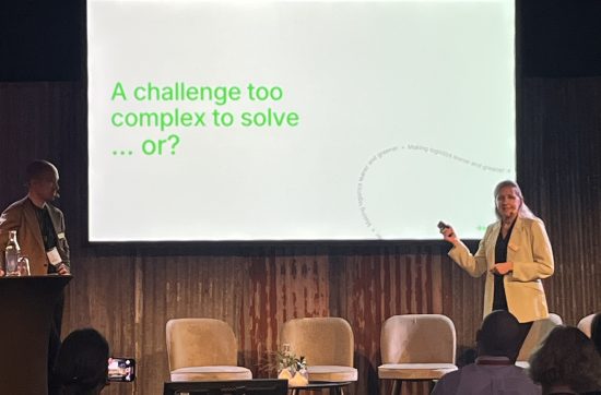 Jessica Öhrblad, Logivity CEO and Alexander Berg, Logivity Head of Sales & Business Development on stage at Logistik & Transport fair in Gothenburg, Sweden, November 2025